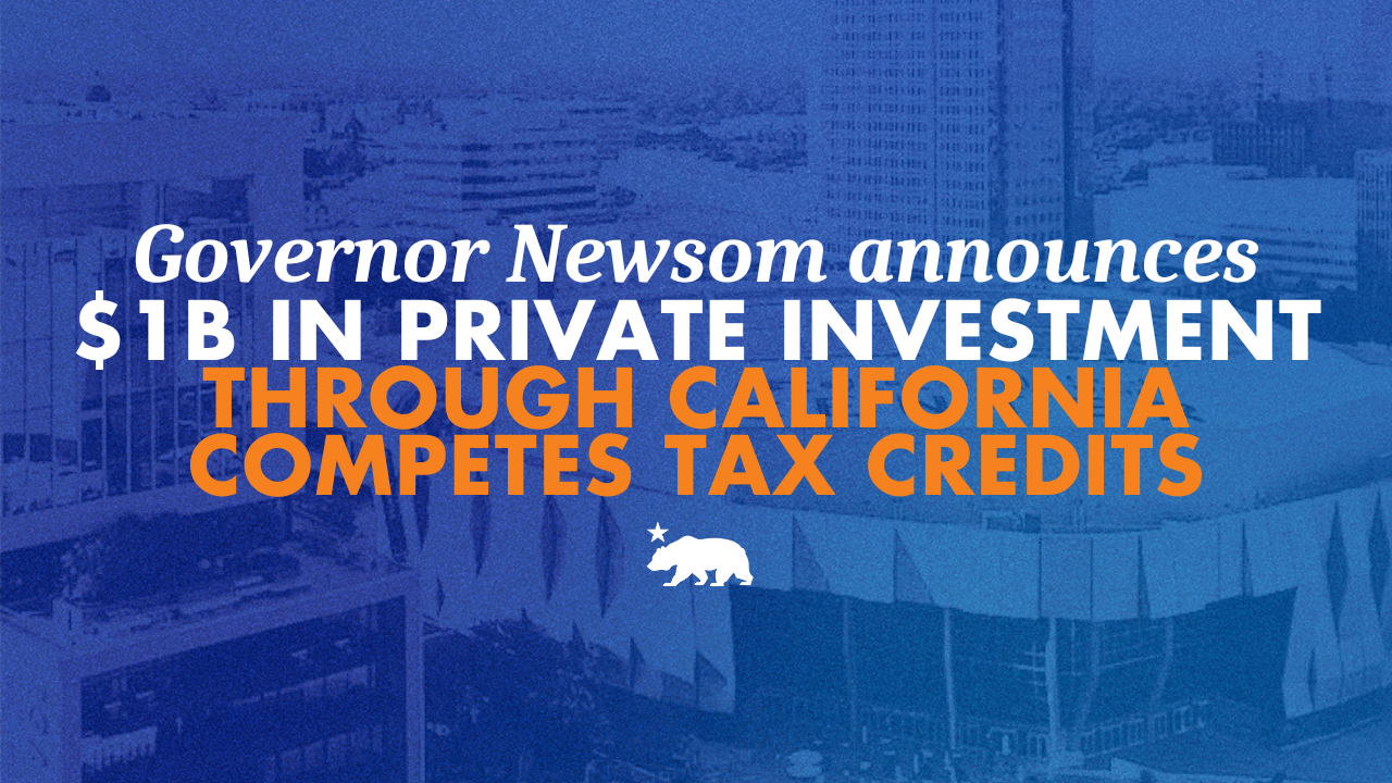 Governor Newsom announces $1B in private investment generated through California Competes Tax Credits, driving business expansion in key industry sectors