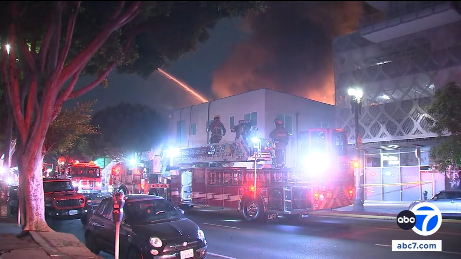 Firefighters battling large fire at commercial building in downtown LA