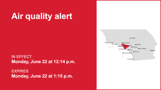 Air quality alert issued for Los Angeles County Monday afternoon